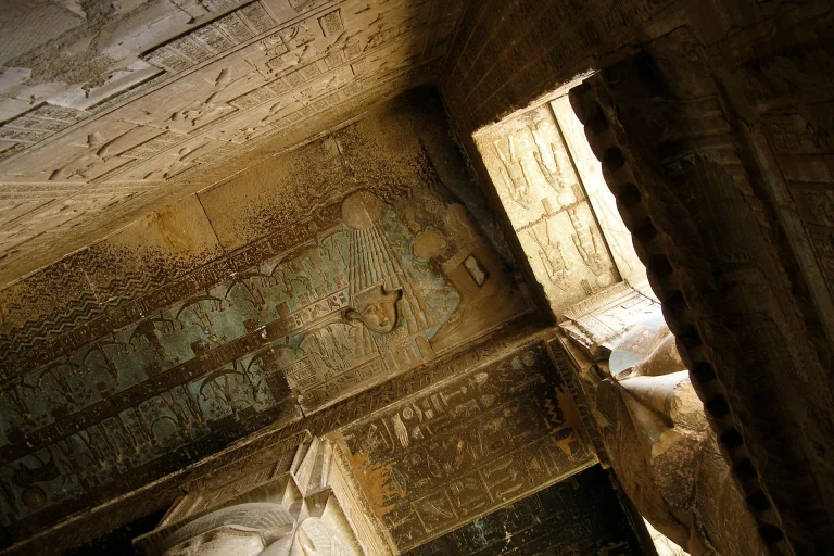 Carved and painted ceiling at Dendera Temple